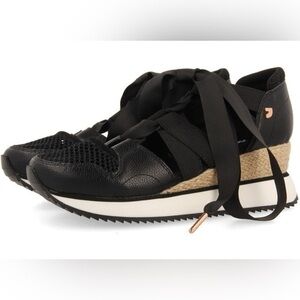 Gioseppo Black Sport Wedge Sneakers with Ribbon Straps Sizes 7.5 & 9.5
